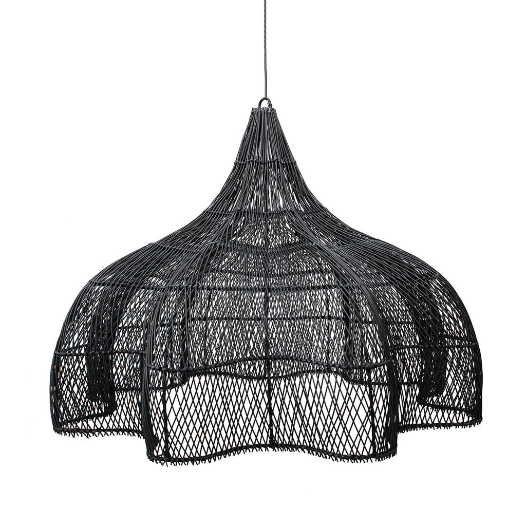 Hängeleuchte aus Rattan in Schwarz durchbrochen Blütenform XL – Ø110 cm