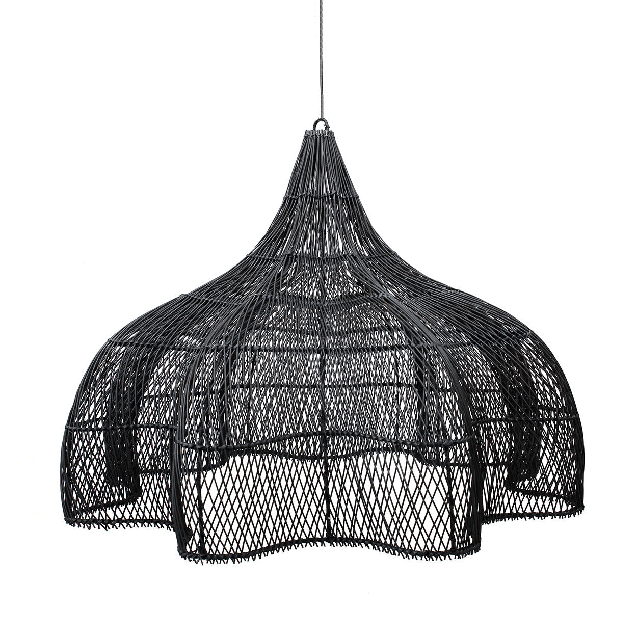 Hängeleuchte aus Rattan in Schwarz durchbrochen Blütenform XL – Ø110 cm