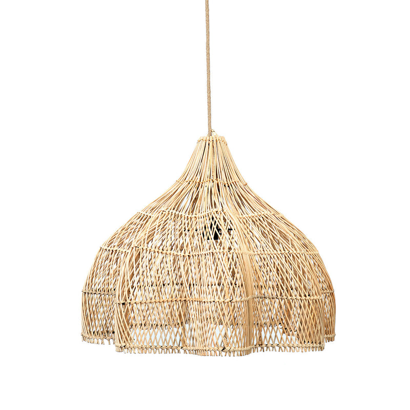 Hängeleuchte aus geflochtenem Rattan Natur in Blütenform mit Durchbruchmuster – Ø60 cm
