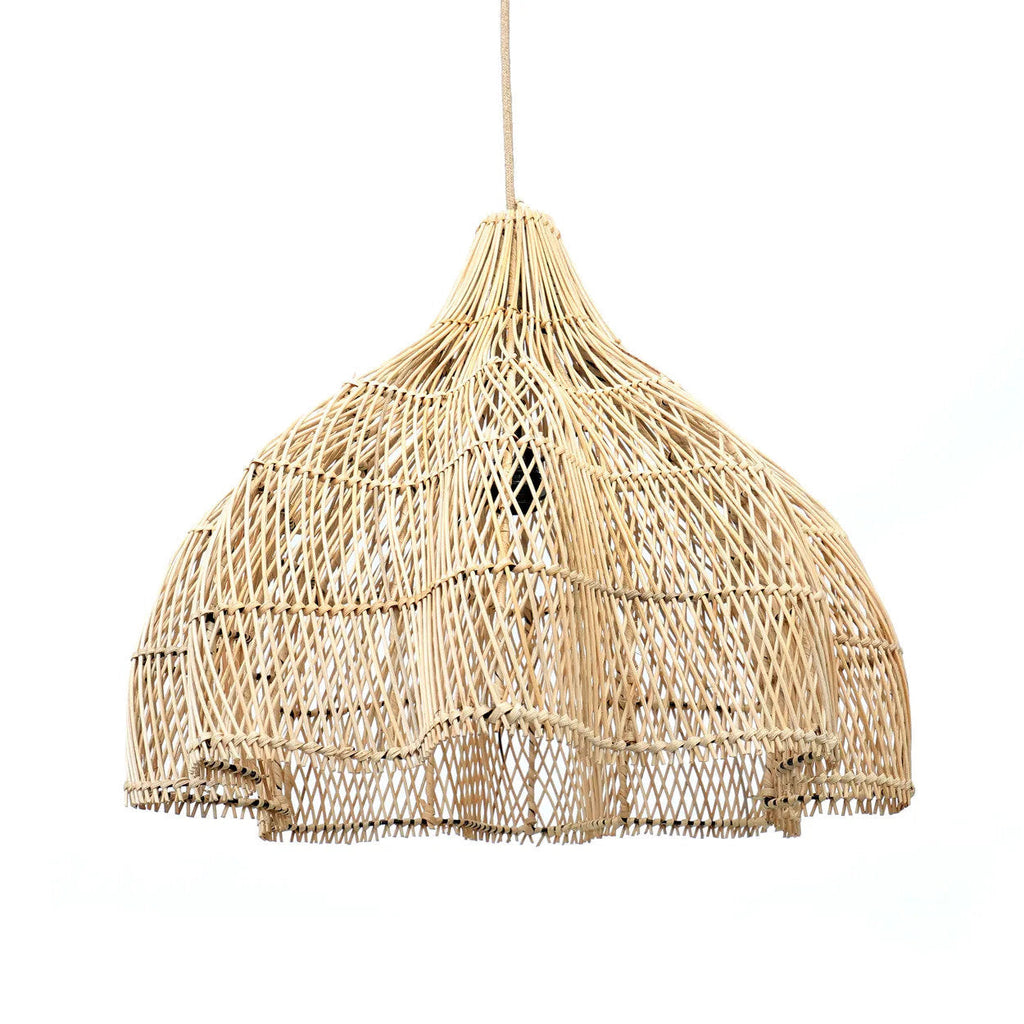 Hängeleuchte aus geflochtenem Rattan Natur in Blütenform mit Durchbruchmuster – Ø60 cm