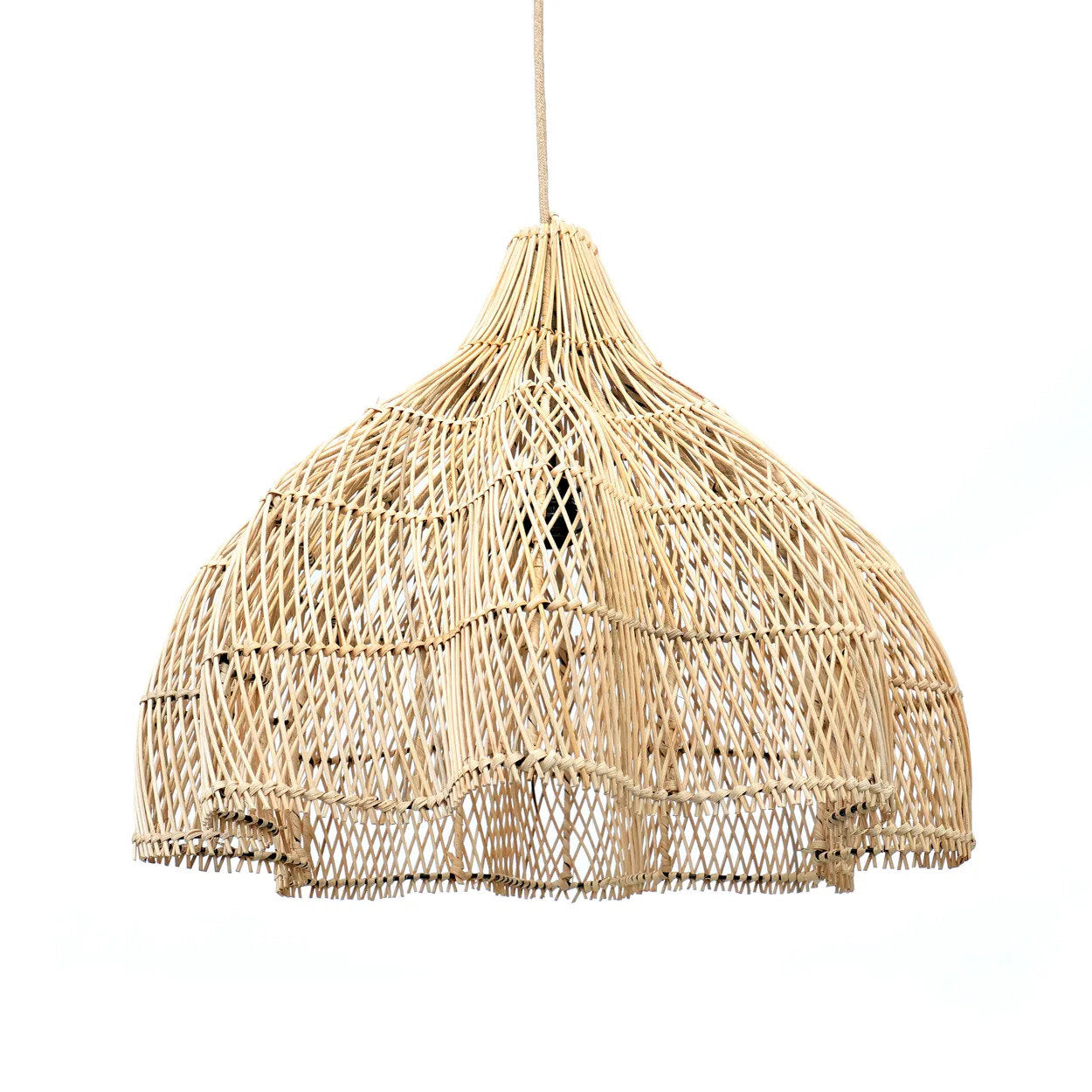 Hängeleuchte aus geflochtenem Rattan Natur in Blütenform mit Durchbruchmuster – Ø60 cm