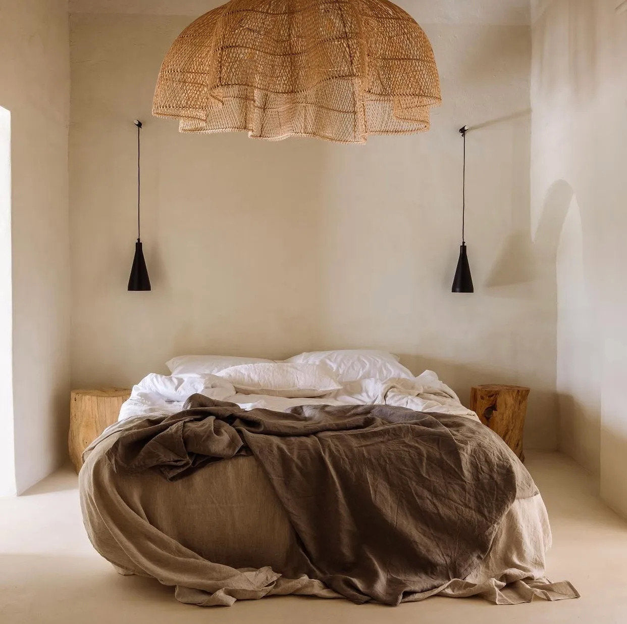 XXL-Hängeleuchte aus geflochtenem Rattan Natur, offen gearbeitet – 150x100 cm