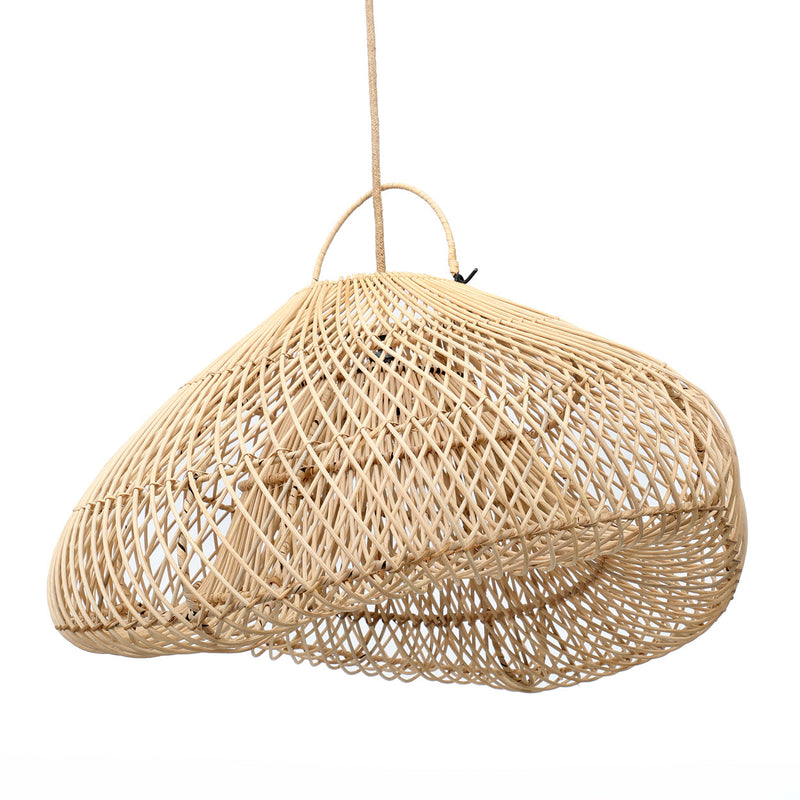 Hängeleuchte aus offen geflochtenem Rattan in Wellenform Natur – Ø50 cm