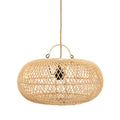 Ovale Hängeleuchte aus Rattan Natur mit Durchbruchmuster – Ø40 cm