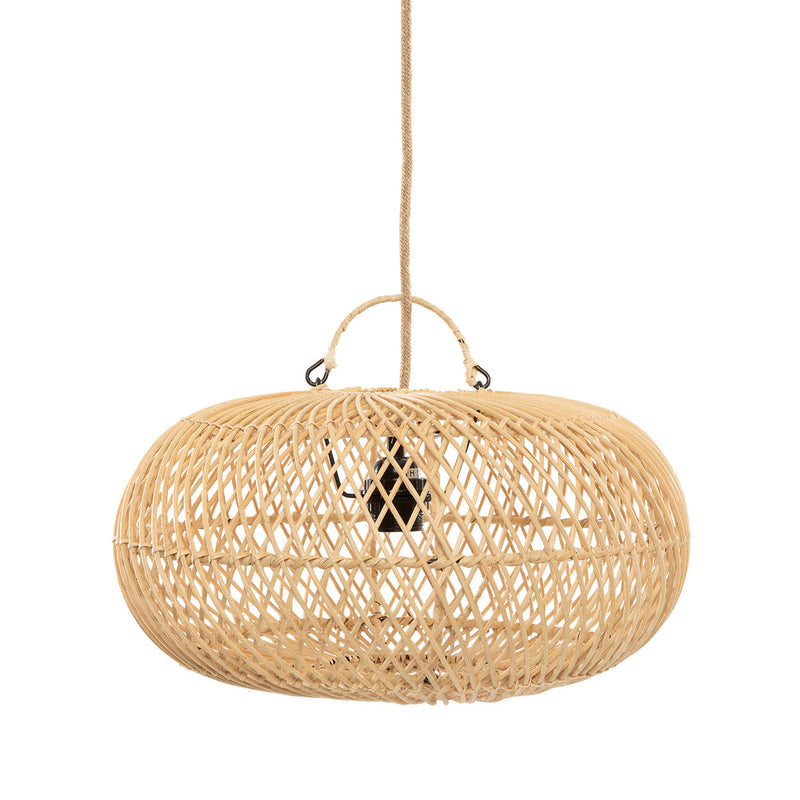Ovale Hängeleuchte aus Rattan Natur mit Durchbruchmuster – Ø40 cm
