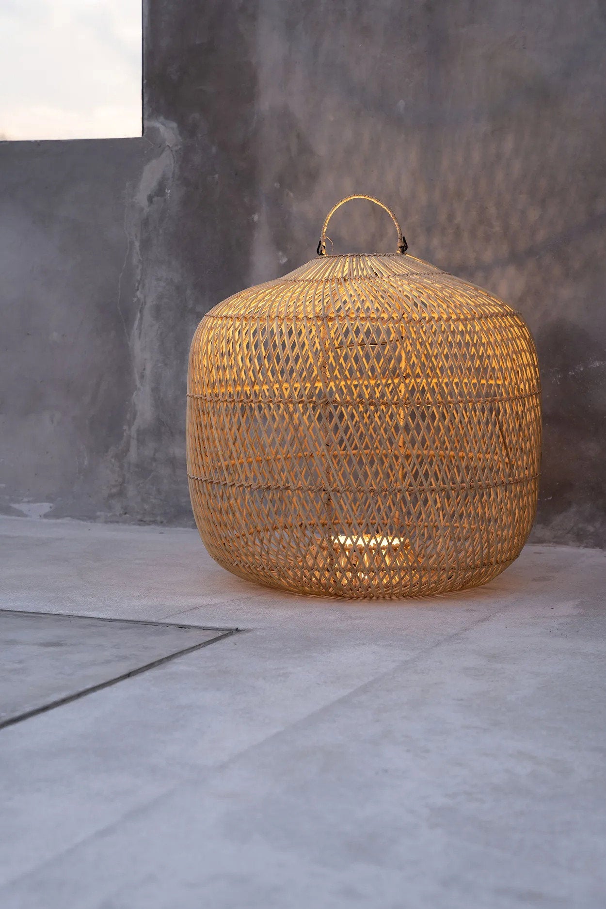 Lampenschirm aus Rattan Natur 48 cm Modell Batu Bolong