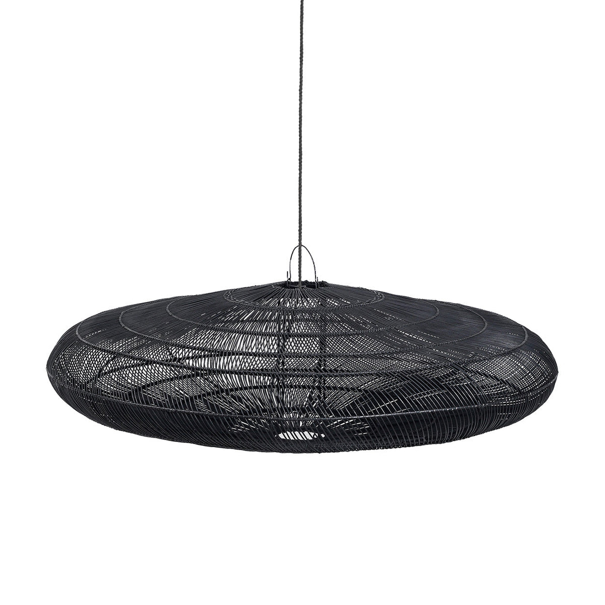 Scheibenförmige Hängeleuchte aus Rattan in Schwarz XL – Ø150 cm
