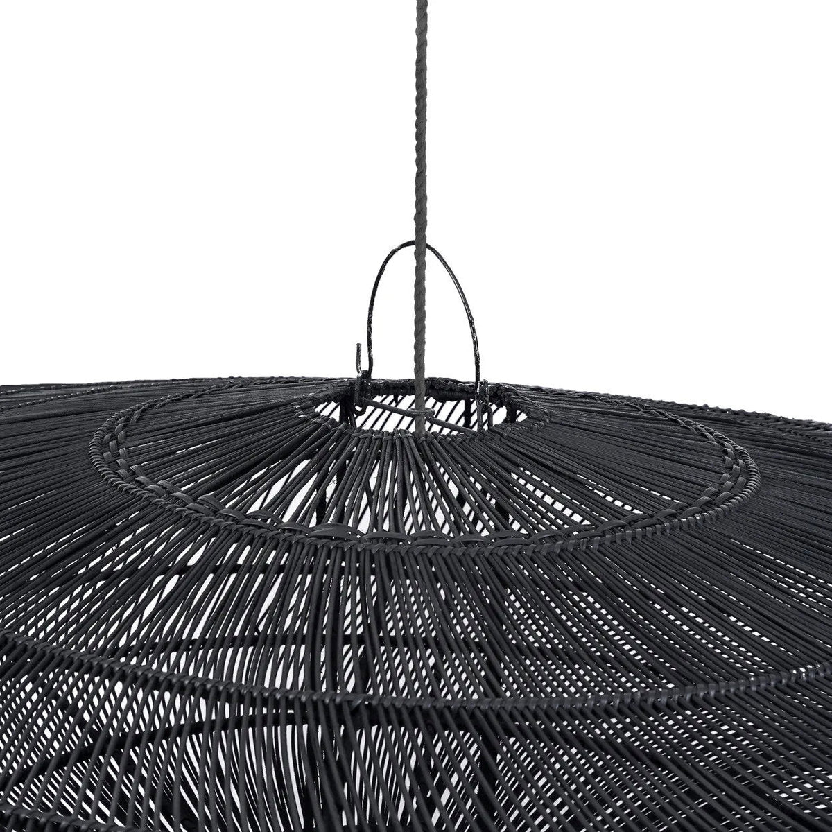 Scheibenförmige Hängeleuchte aus Rattan in Schwarz XL – Ø150 cm