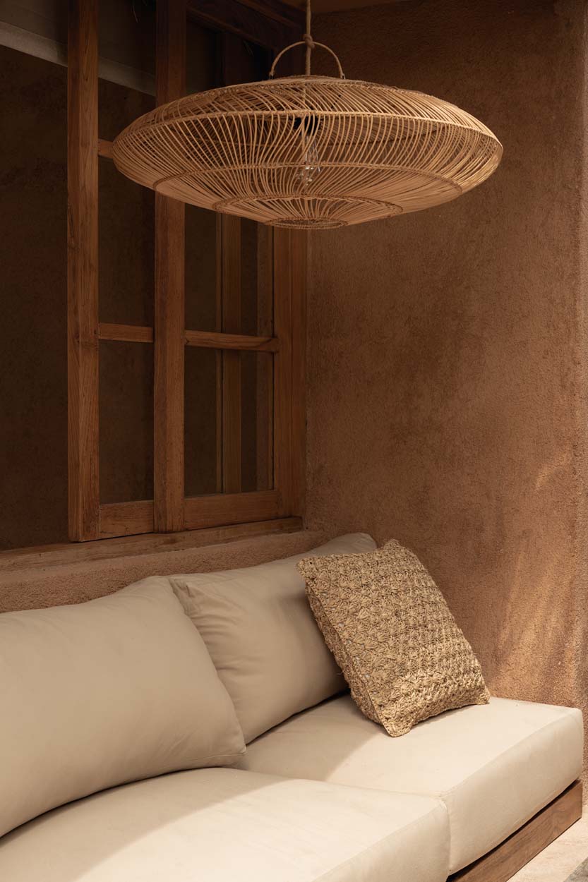 Hängeleuchte aus Rattan Natur in Untertassenform, durchbrochen – Ø75 cm - M