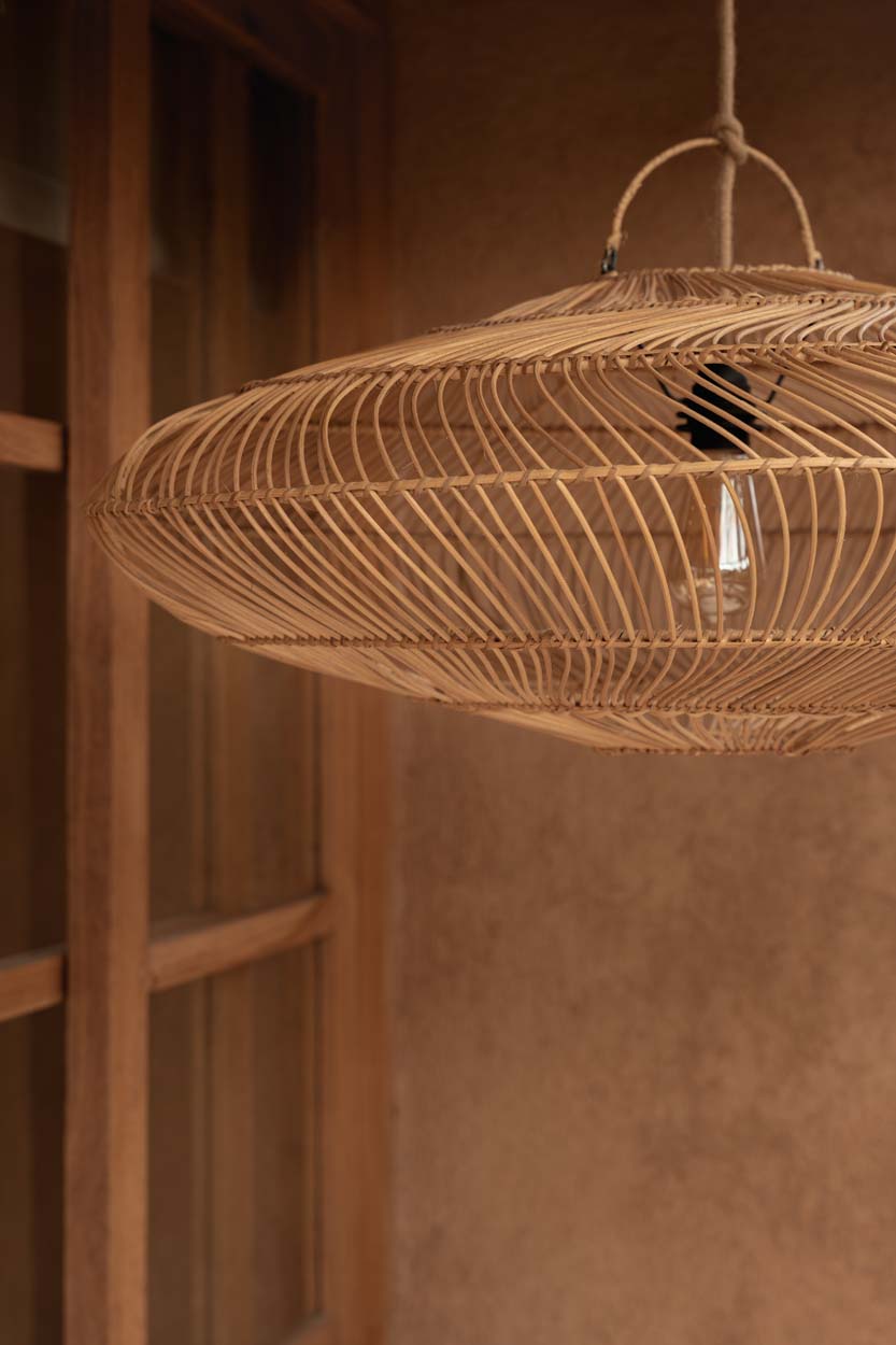 Hängeleuchte aus Rattan Natur in Untertassenform, durchbrochen – Ø75 cm - M