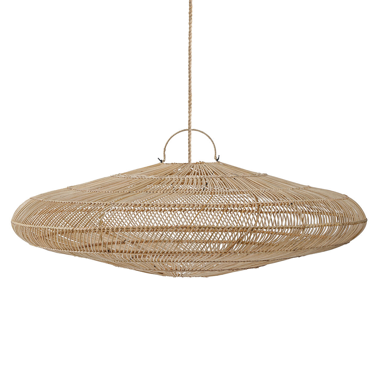 Hängeleuchte aus geflochtenem Naturrattan in Schirmform fürs Wohnzimmer – Ø200 cm