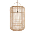 Zylindrische Hängeleuchte aus geflochtenem Rattan in Beige mit Henkel – Ø50 cm
