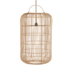 Zylindrische Hängeleuchte aus geflochtenem Rattan in Beige mit Henkel – Ø50 cm