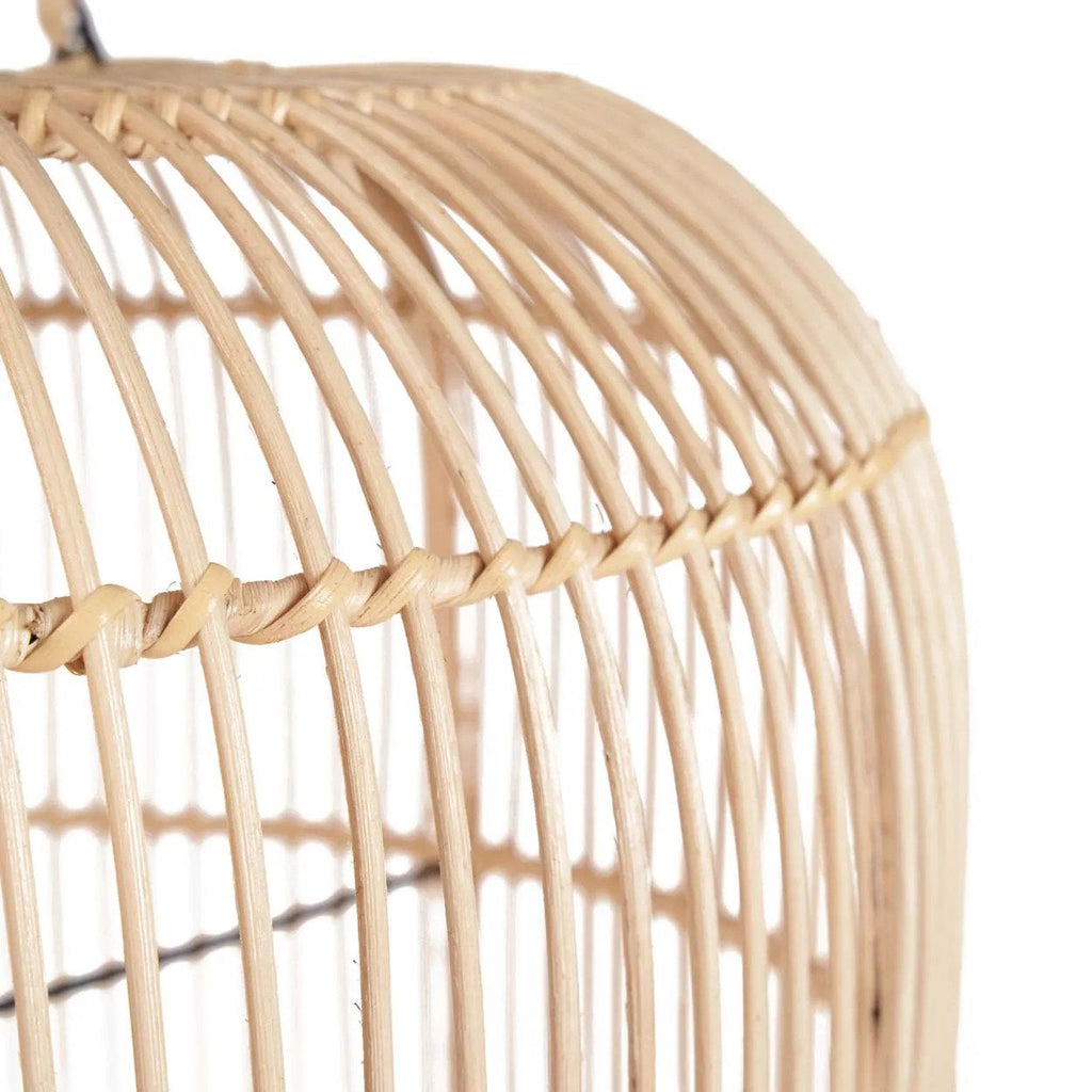 Zylindrische Hängeleuchte aus geflochtenem Rattan in Beige mit Henkel – Ø50 cm