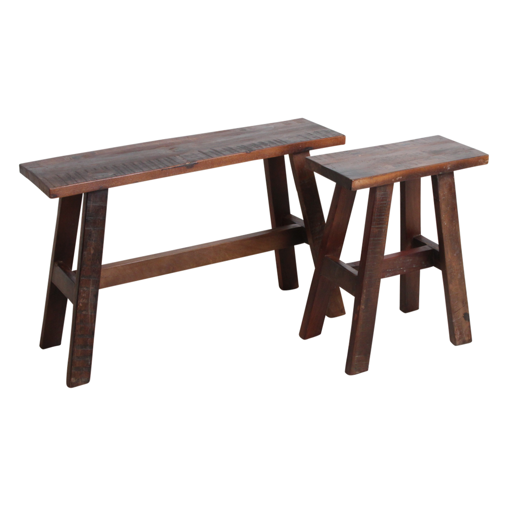 Sitzbank aus recyceltem Holz in Dunkelbraun im Vintage-Look – 45x20 cm