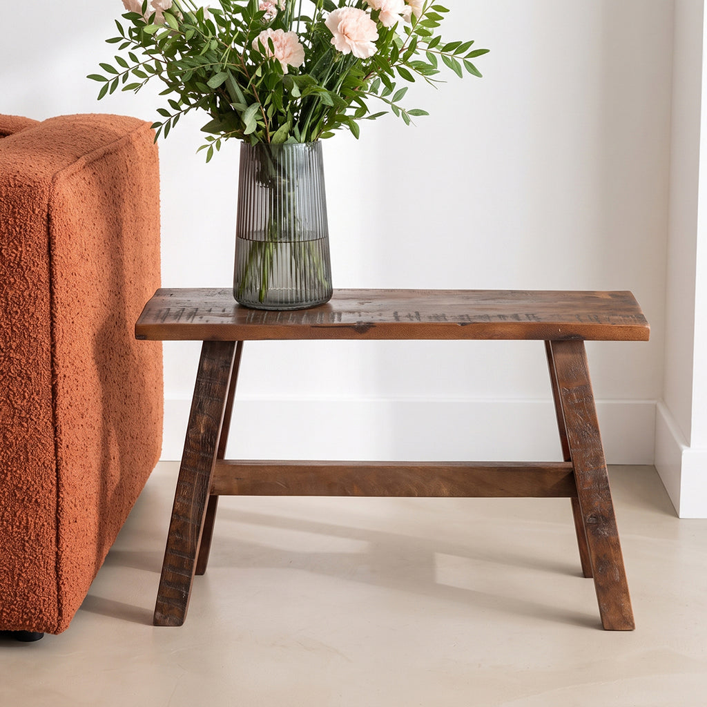 Bank aus recyceltem Holz in Braun im rustikalen Industrial-Look – 85x20 cm