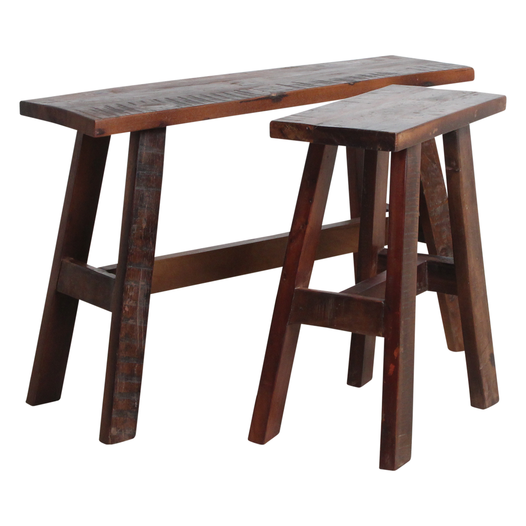 Bank aus recyceltem Holz in Braun im rustikalen Industrial-Look – 85x20 cm