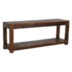 Sitzbank aus Recyclingholz in Braun mit zwei Ablagen – 116x30 cm