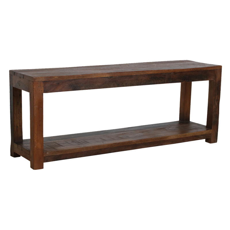Sitzbank aus Recyclingholz in Braun mit zwei Ablagen – 116x30 cm