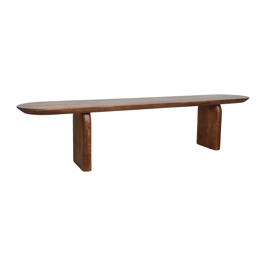 Sitzbank aus massivem Mangoholz in Braun, Kapselform – 200x35 cm