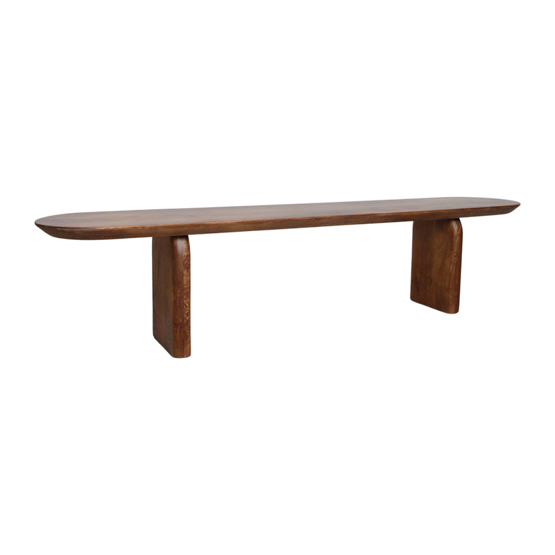 Sitzbank aus massivem Mangoholz in Braun, Kapselform – 200x35 cm
