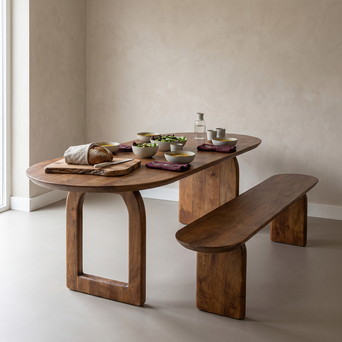 Sitzbank aus massivem Mangoholz in Braun, Kapselform – 200x35 cm