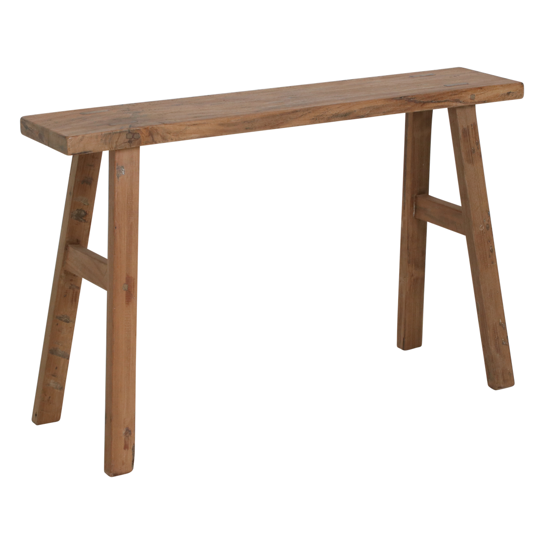 Bank aus recyceltem Teak Natur mit Bockbeinen – 80x17 cm