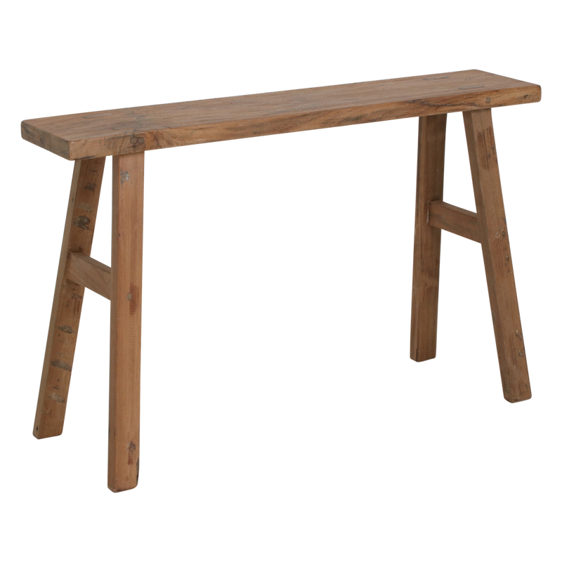 Bank aus recyceltem Teak Natur mit Bockbeinen – 80x17 cm