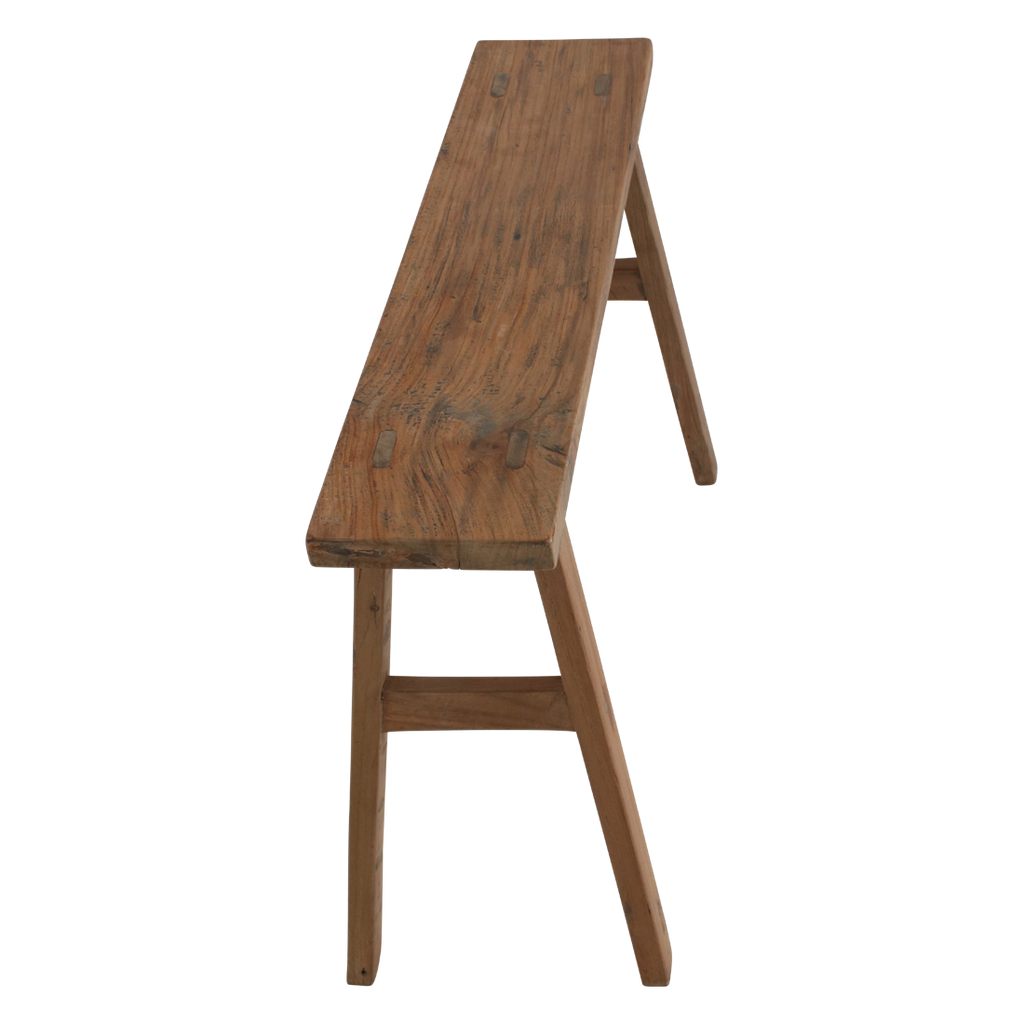 Bank aus recyceltem Teak Natur mit Bockbeinen – 80x17 cm