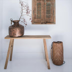 Bank aus recyceltem Teak Natur mit Bockbeinen – 80x17 cm