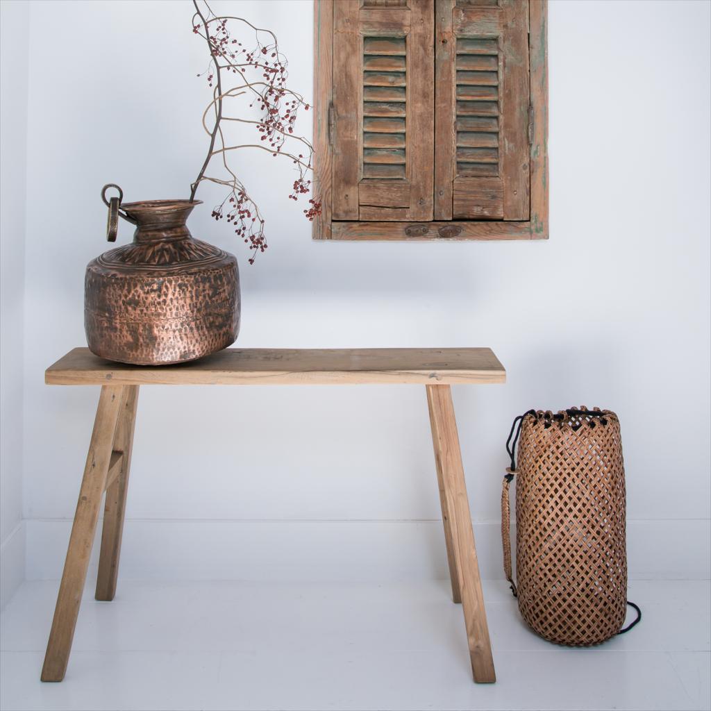 Bank aus recyceltem Teak Natur mit Bockbeinen – 80x17 cm