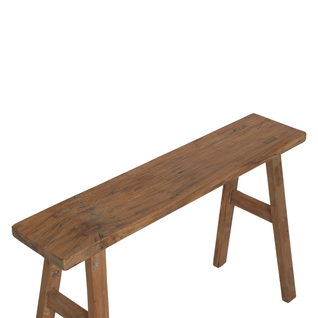 Bank aus recyceltem Teak Natur mit Bockbeinen – 80x17 cm