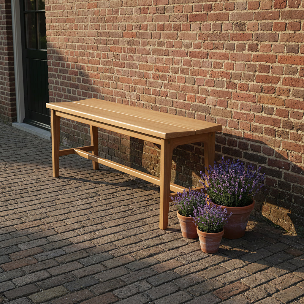 Bank aus Teakholz in Beige für innen und außen – 120x35 cm