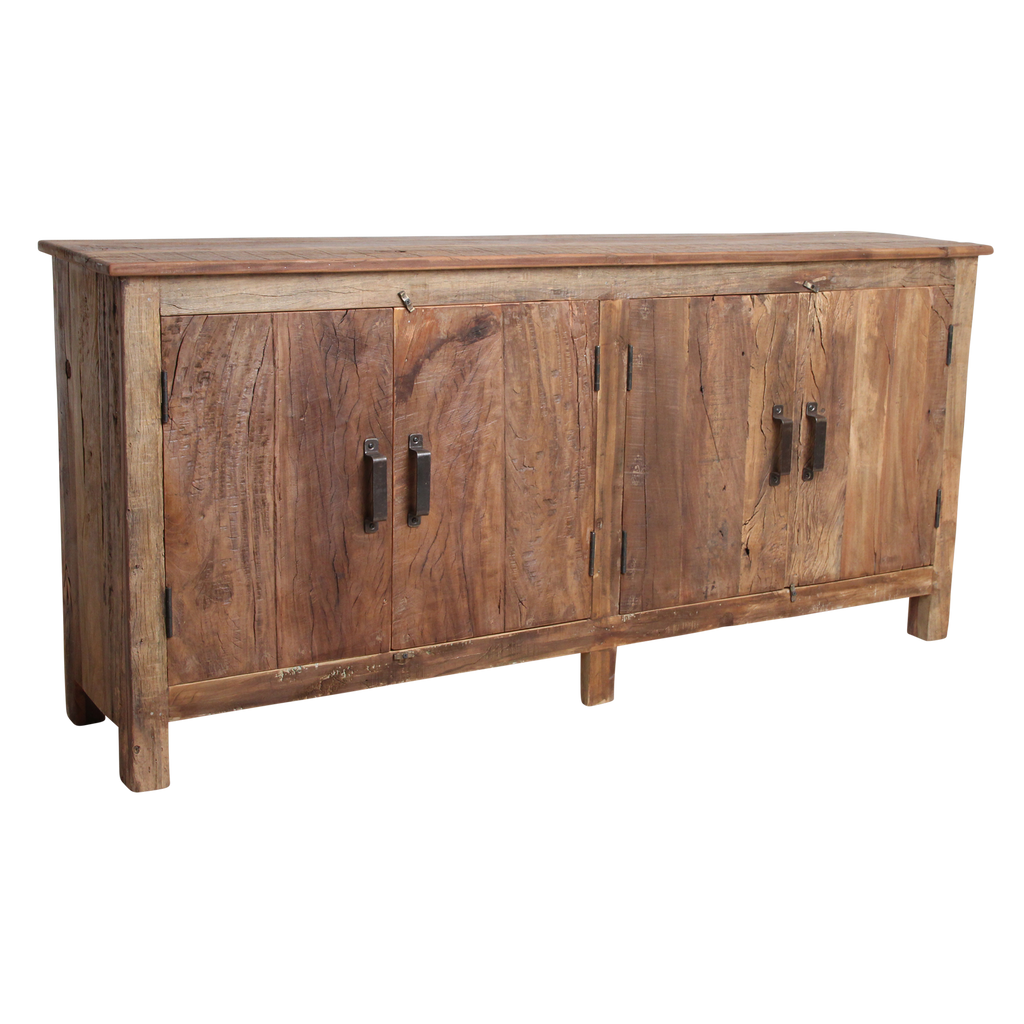 Sideboard aus Recyclingholz in Braun mit 4 Türen aus Metall – 172x39 cm