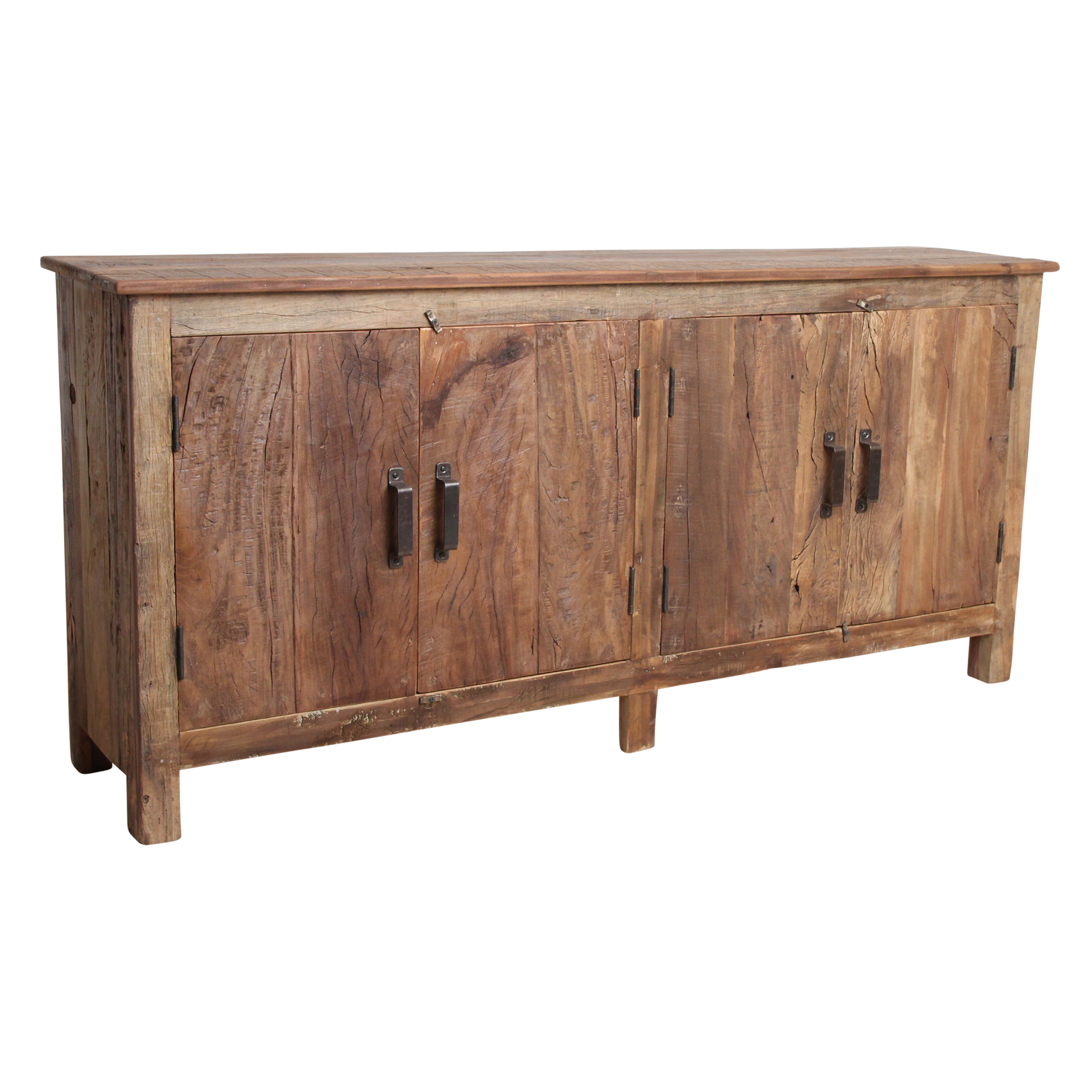Sideboard aus Recyclingholz in Braun mit 4 Türen aus Metall – 172x39 cm
