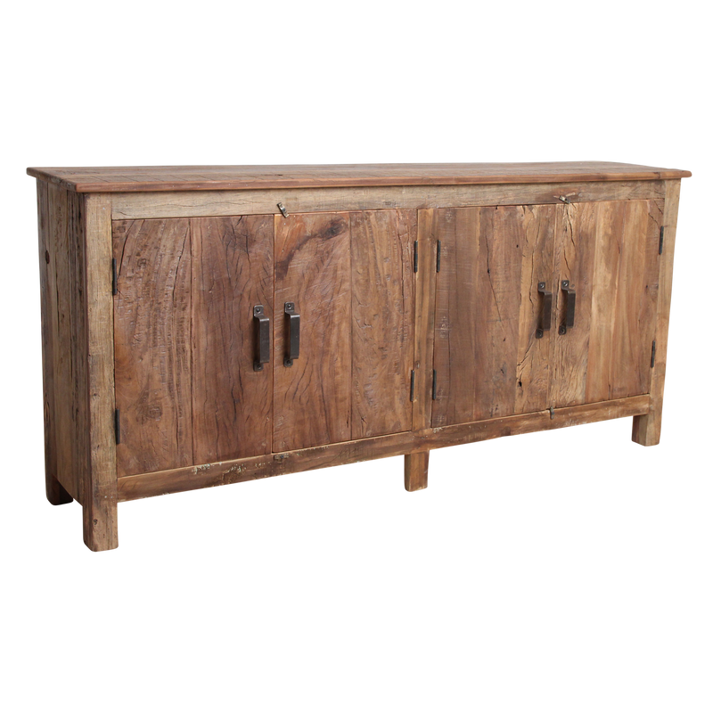 Sideboard aus Recyclingholz in Braun mit 4 Türen aus Metall – 172x39 cm