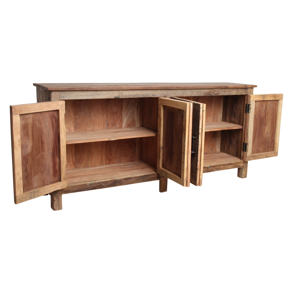 Sideboard aus Recyclingholz in Braun mit 4 Türen aus Metall – 172x39 cm