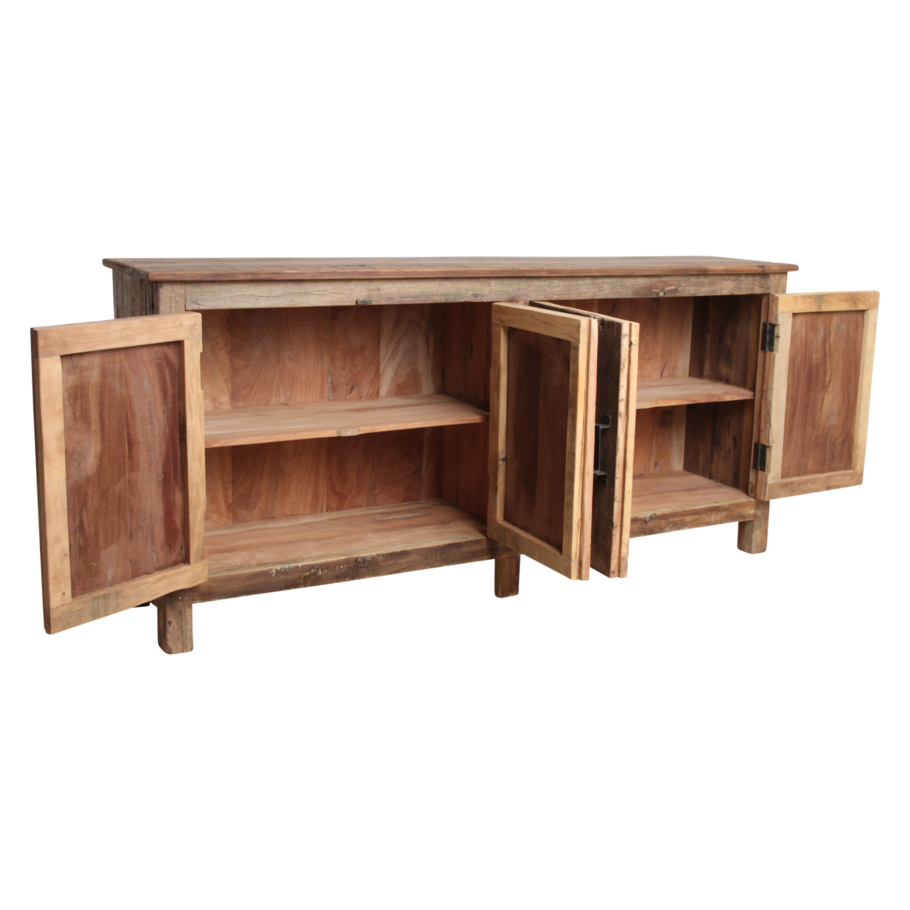 Sideboard aus Recyclingholz in Braun mit 4 Türen aus Metall – 172x39 cm