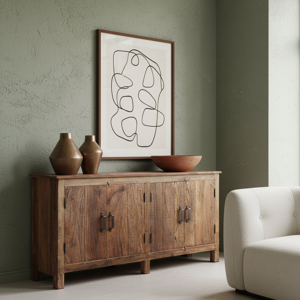 Sideboard aus Recyclingholz in Braun mit 4 Türen aus Metall – 172x39 cm