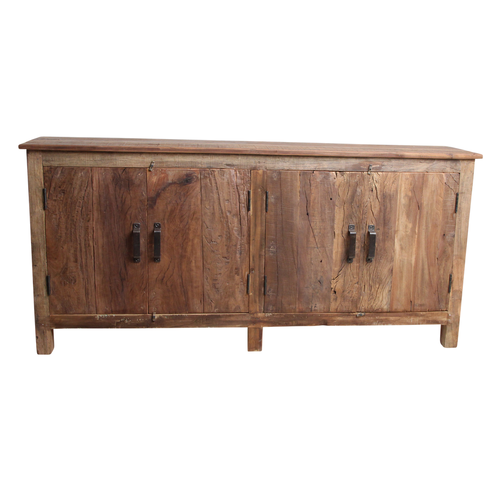 Sideboard aus Recyclingholz in Braun mit 4 Türen aus Metall – 172x39 cm