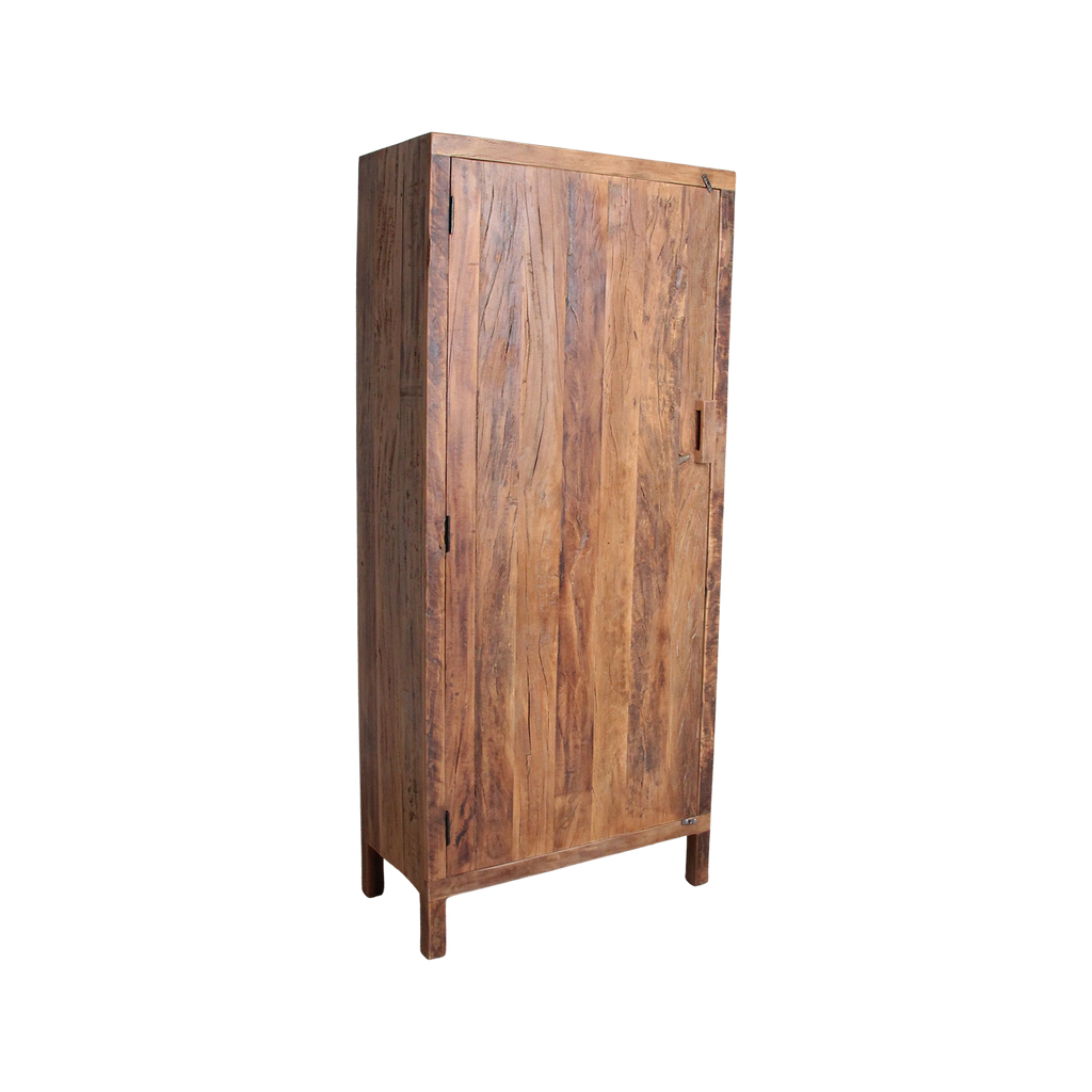 Hoher Schrank mit 1 Tür aus recyceltem Holz in Naturbraun – 80x40 cm