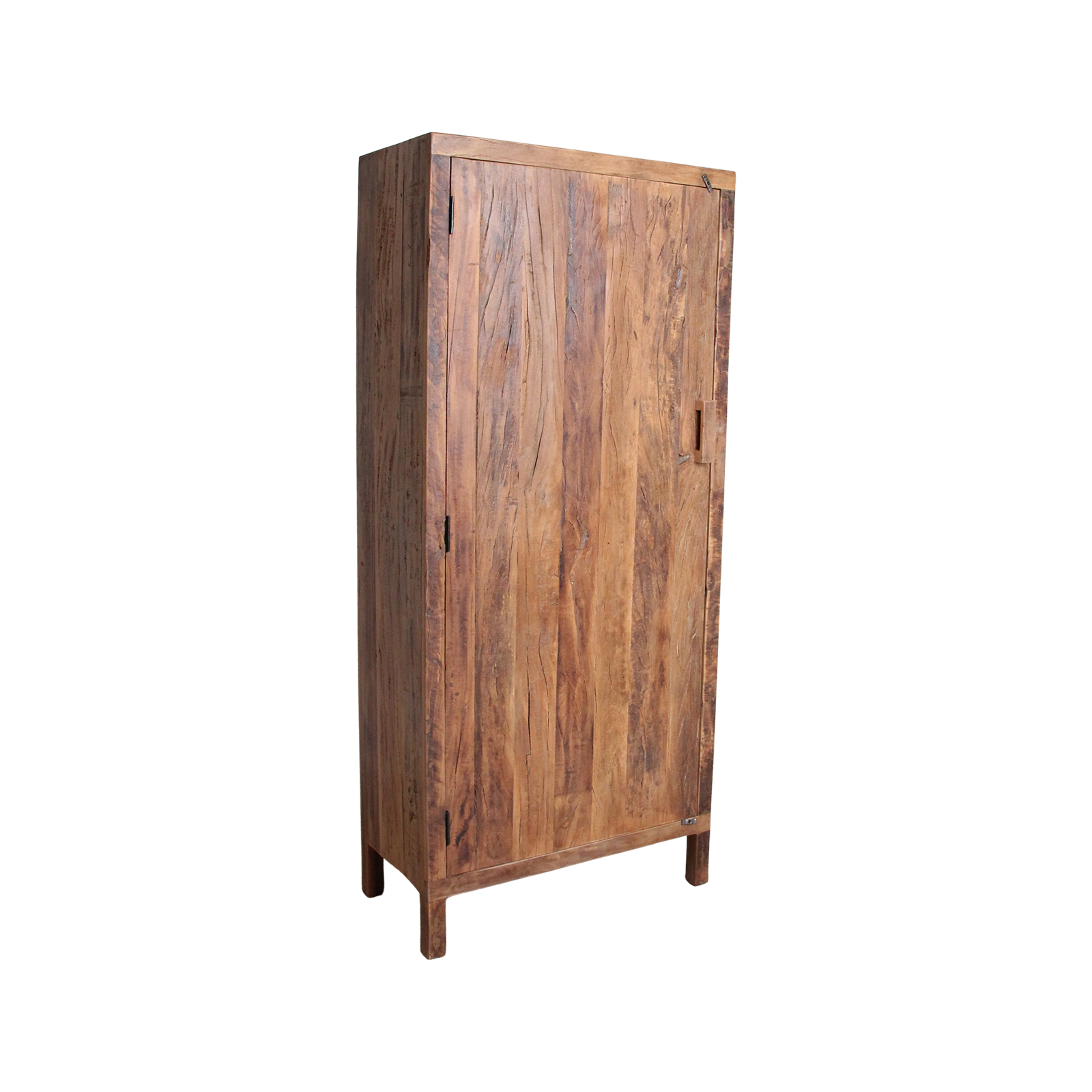 Hoher Schrank mit 1 Tür aus recyceltem Holz in Naturbraun – 80x40 cm