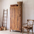 Hoher Schrank mit 1 Tür aus recyceltem Holz in Naturbraun – 80x40 cm