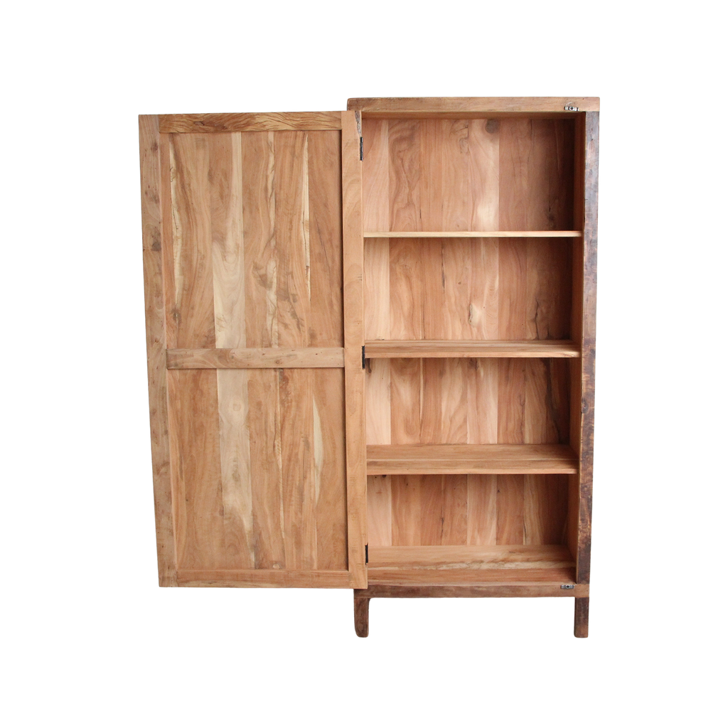 Hoher Schrank mit 1 Tür aus recyceltem Holz in Naturbraun – 80x40 cm