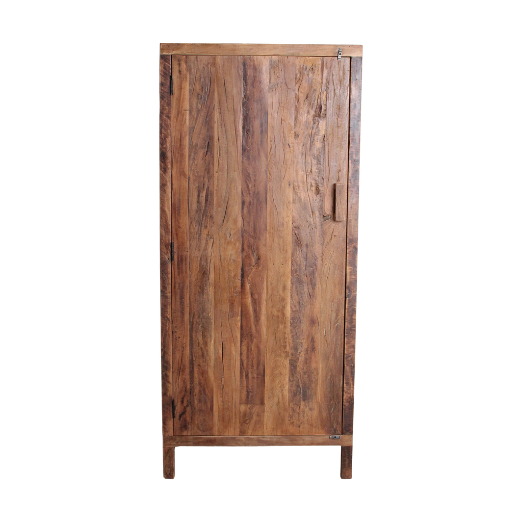Hoher Schrank mit 1 Tür aus recyceltem Holz in Naturbraun – 80x40 cm