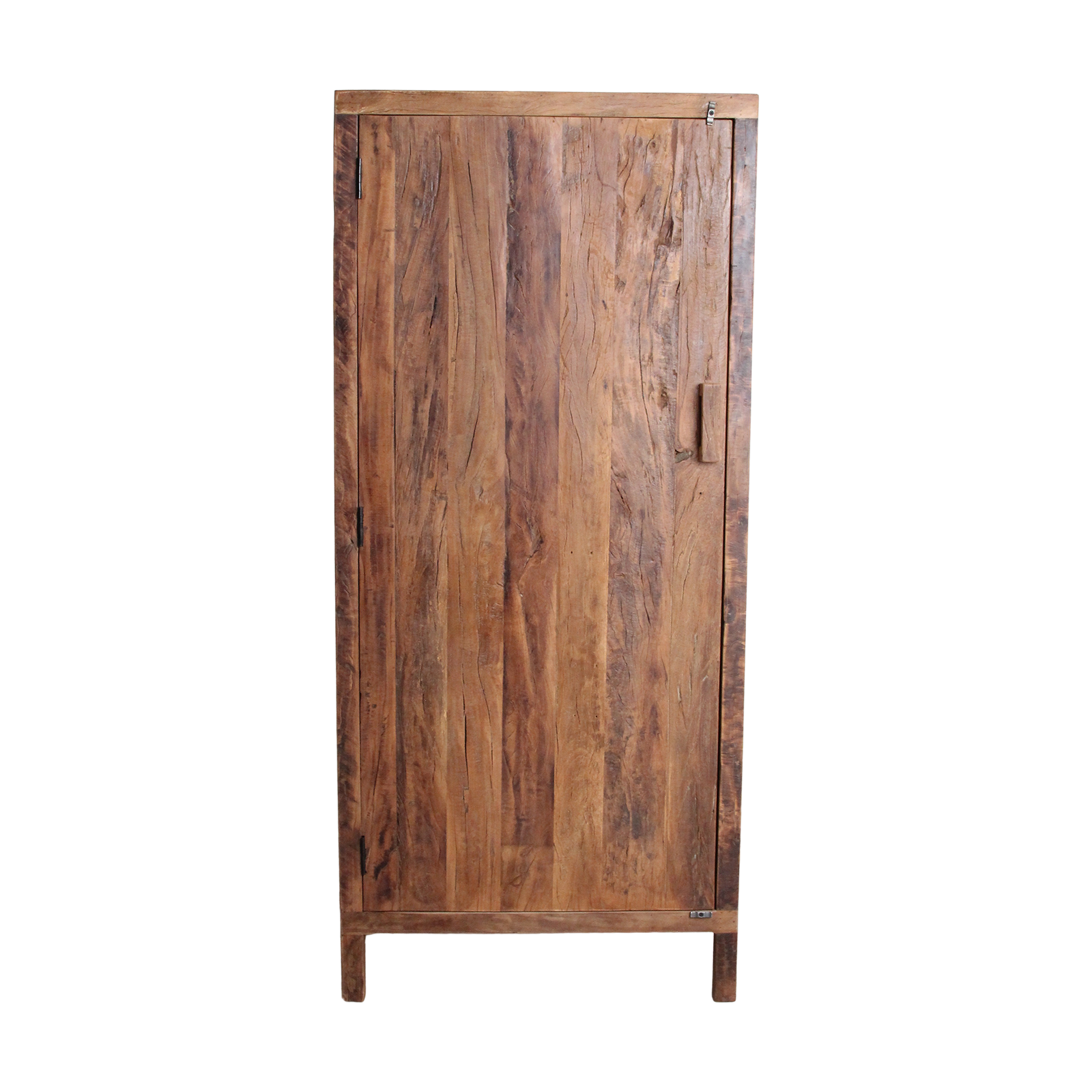 Hoher Schrank mit 1 Tür aus recyceltem Holz in Naturbraun – 80x40 cm