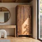 Hoher Schrank mit 1 Tür aus recyceltem Holz in Naturbraun – 80x40 cm