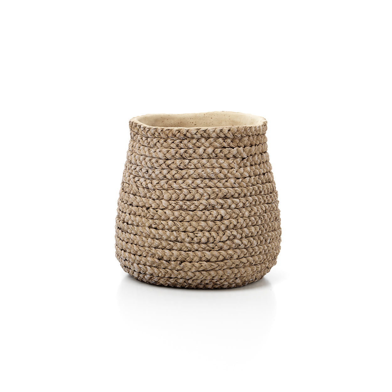 Übertopf aus Beton in Beige mit Flechtoptik – 26x25 cm