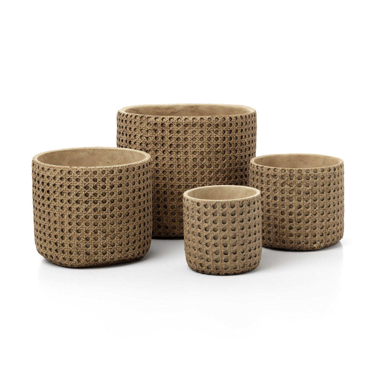 Übertopf aus Beton in Beige mit Flechtoptik – Ø26 cm