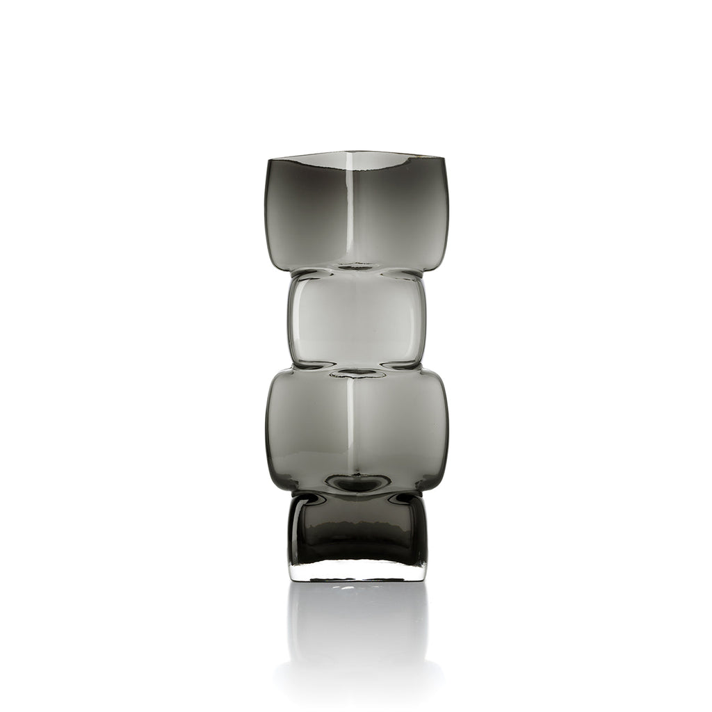 Deko-Vase aus Rauchglas in Totemform, Dunkelgrau – H 30 cm
